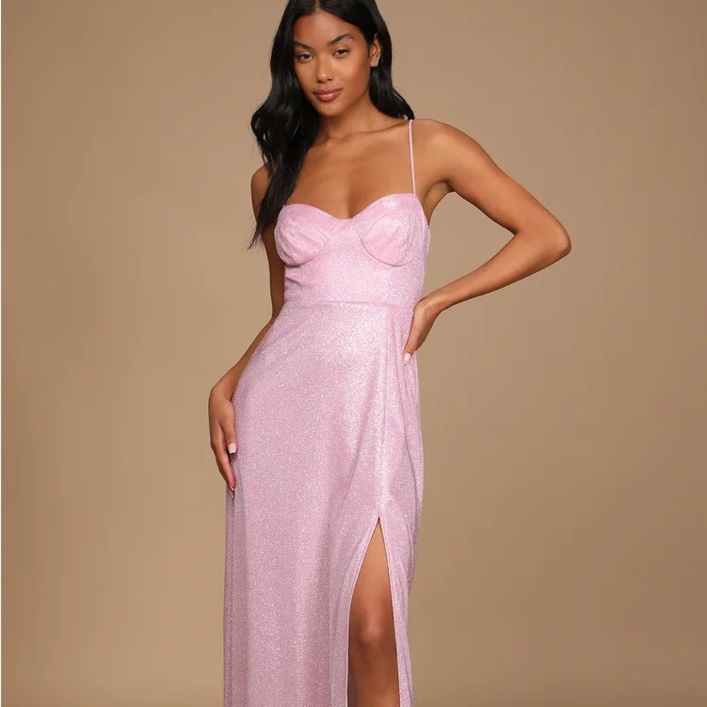 Lulu’s Pink Glitter Bustier Dress. XS, Worn Once. “Lucky For You.”